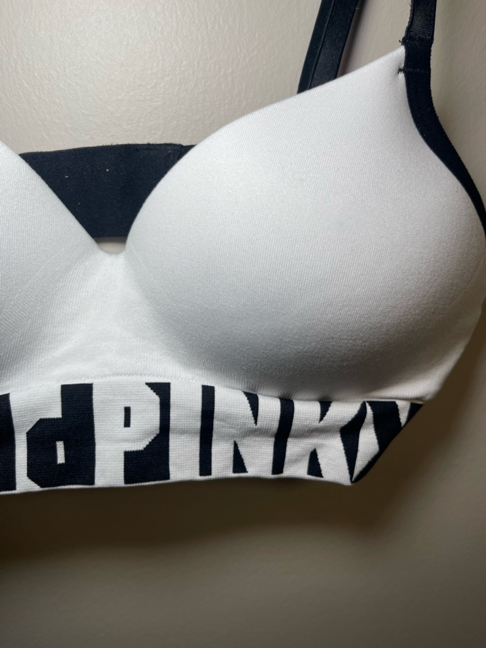 Victoria's Secret PINK White & Black Wireless Logo Bra - Picture 2 of 5